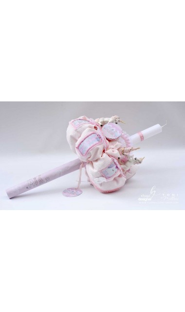 Lumanare de botez cu unicorni glam chevron pattern in roz si lila Posh Unicorn 2020 7